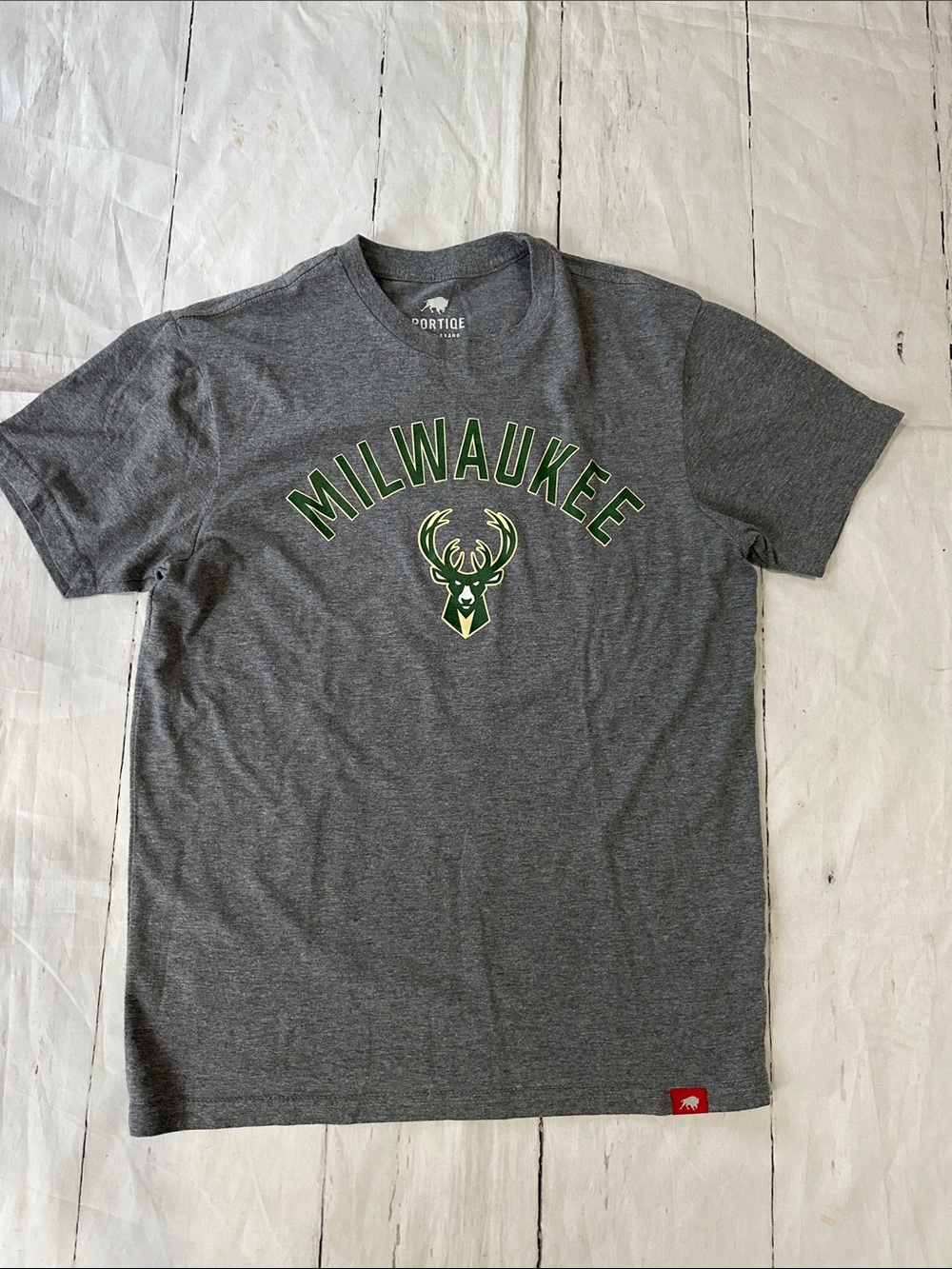 Milwaukee Bucks Basketball Graphic Short Sleeve Tee - Gray with green and yellow